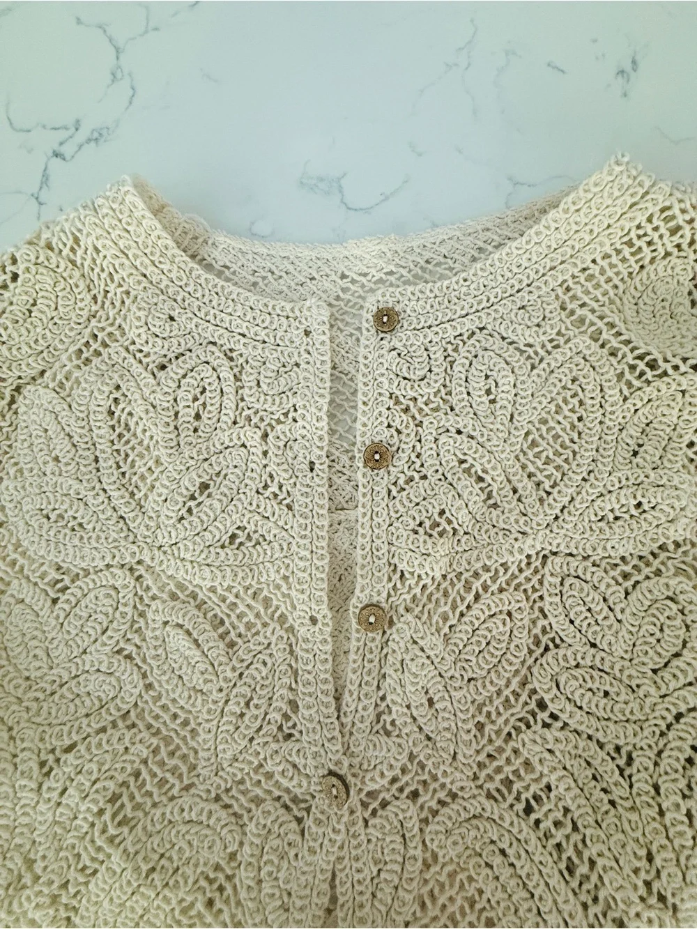 Cream Crochet Button-Front Women's Sweater - Picture 2 of 6